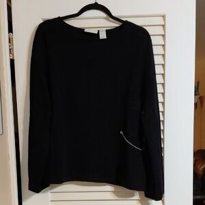 Liz Claiborne Women's Size XL Black Sweater with Decorative Silver Chain Detail